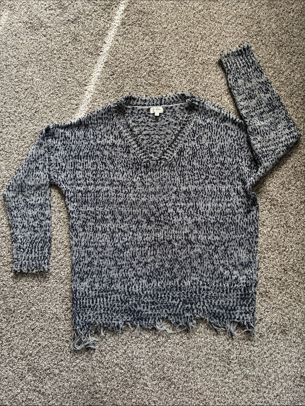 ⭐️ UMGEE Distressed V-Neck Marled Sweater